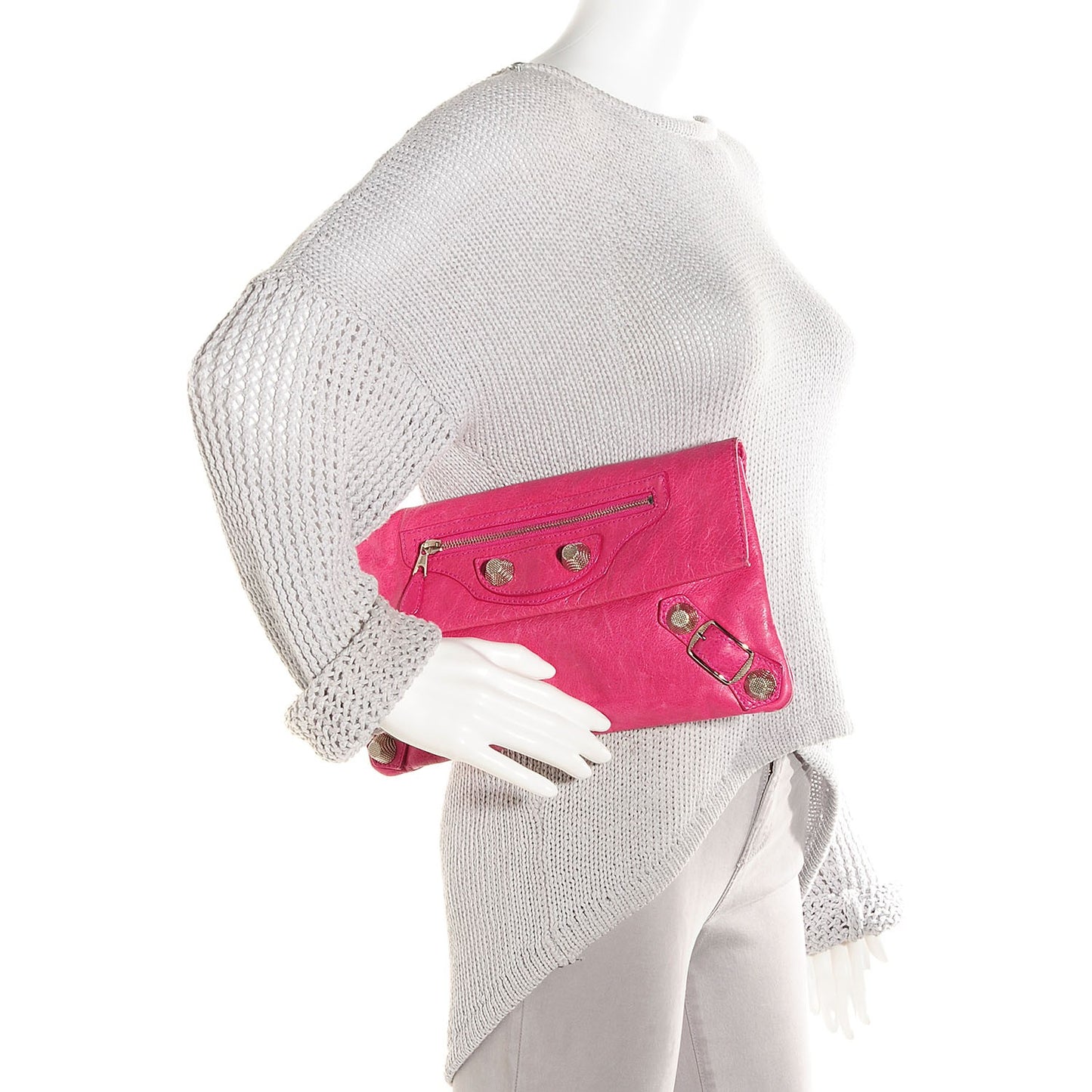Agneau Giant 21 Silver Hardware Envelope Clutch Cyclamen