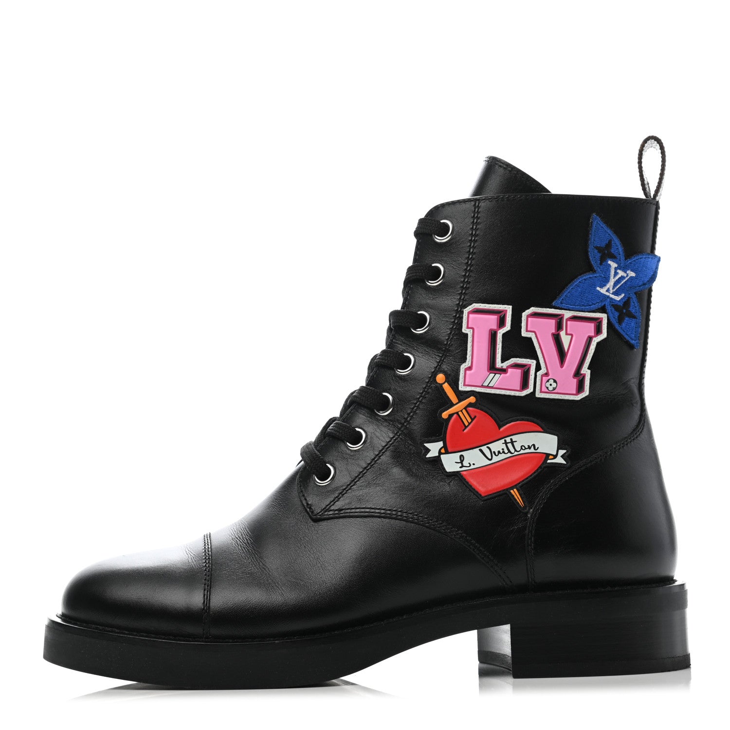 Louis Vuitton Calfskin LV Black Heart Flat Ranger Boots 37.5 Black 1 of 7
