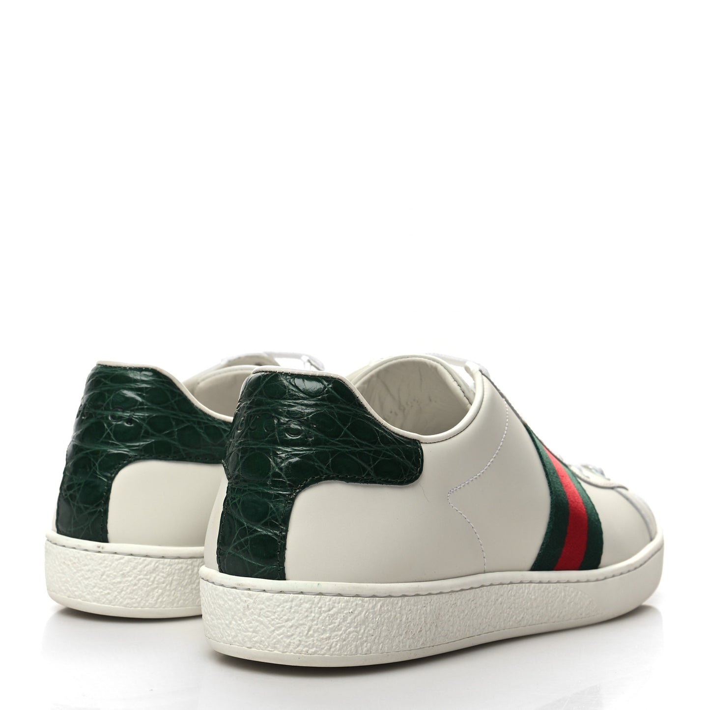 Calfskin Crocodile Web Womens Ace Sneakers 41 White Green