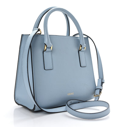 Versace Grainy Calfskin Virtus Top Handle Tote Light Blue 3 of 8