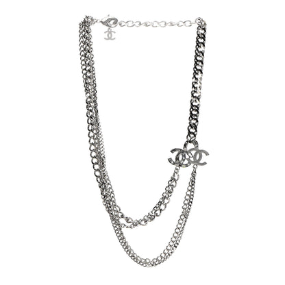 Chanel Baguette Crystal CC Multi Strand Long Chain Necklace Silver 3 of 7