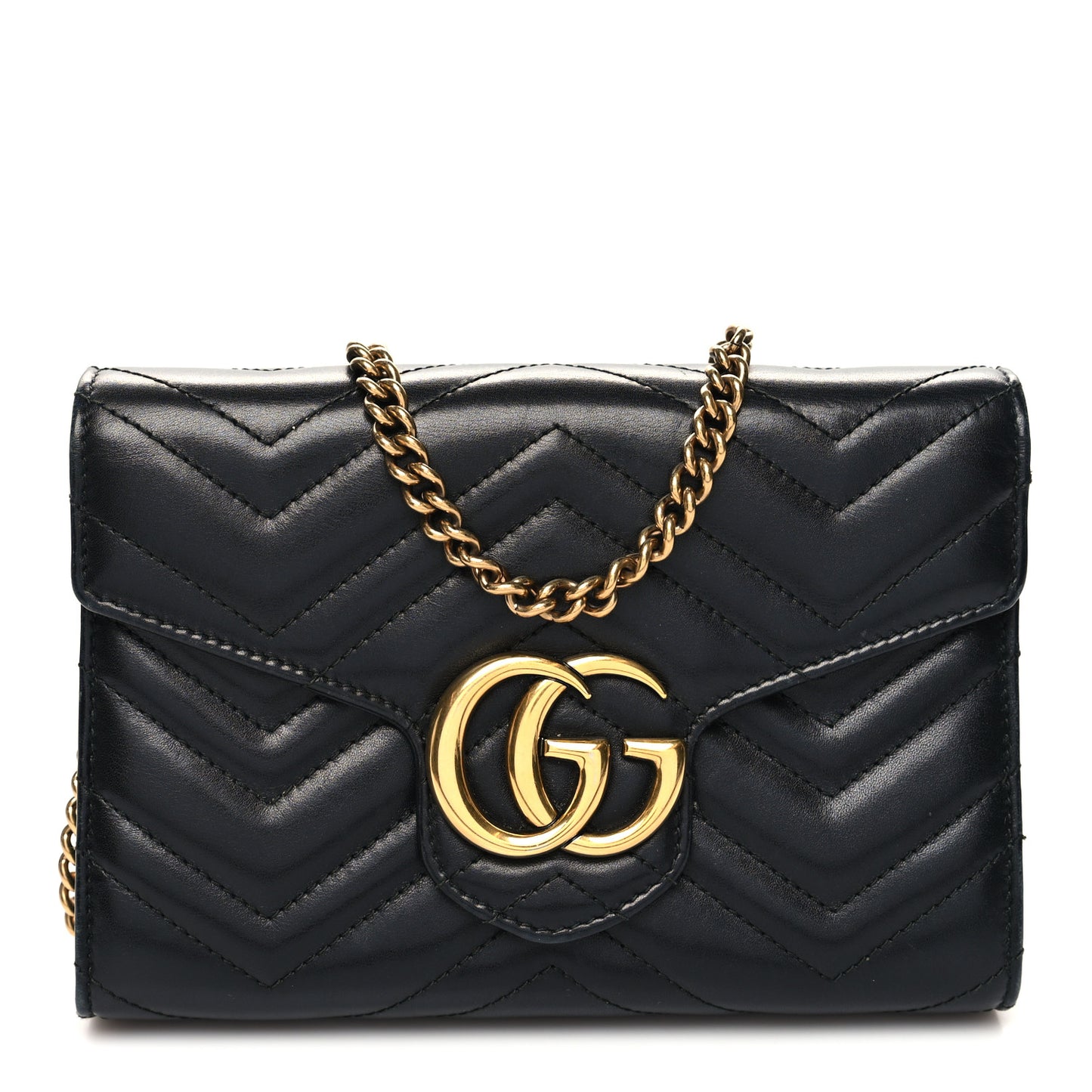 Calfskin Matelasse GG Marmont Chain Wallet Black