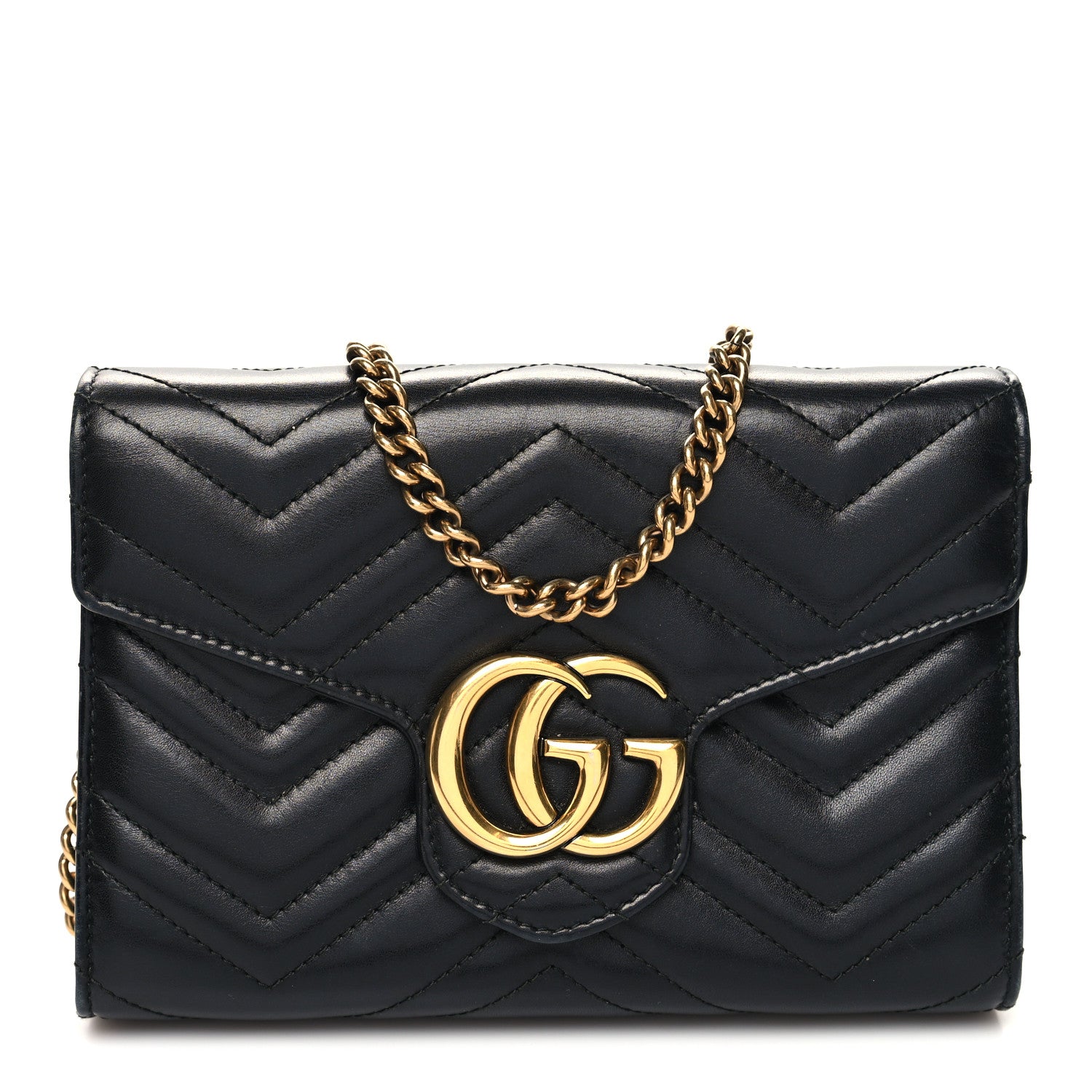 Gucci Calfskin Matelasse GG Marmont Chain Wallet Black 1 of 11