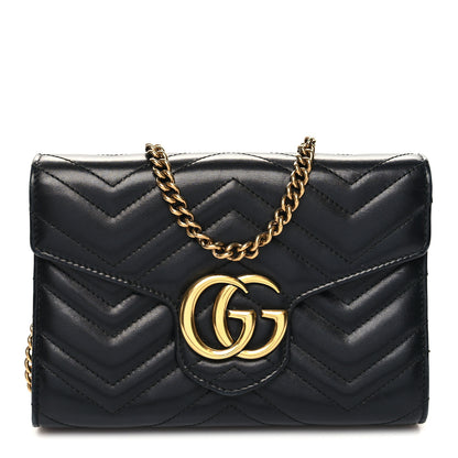 Gucci Calfskin Matelasse GG Marmont Chain Wallet Black 1 of 11