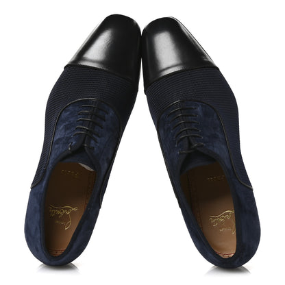 Christian Louboutin Calfskin Suede Tissu Mens Greggo Orlato Flat Oxfords 42.5 Black Nocturne 4 of 16