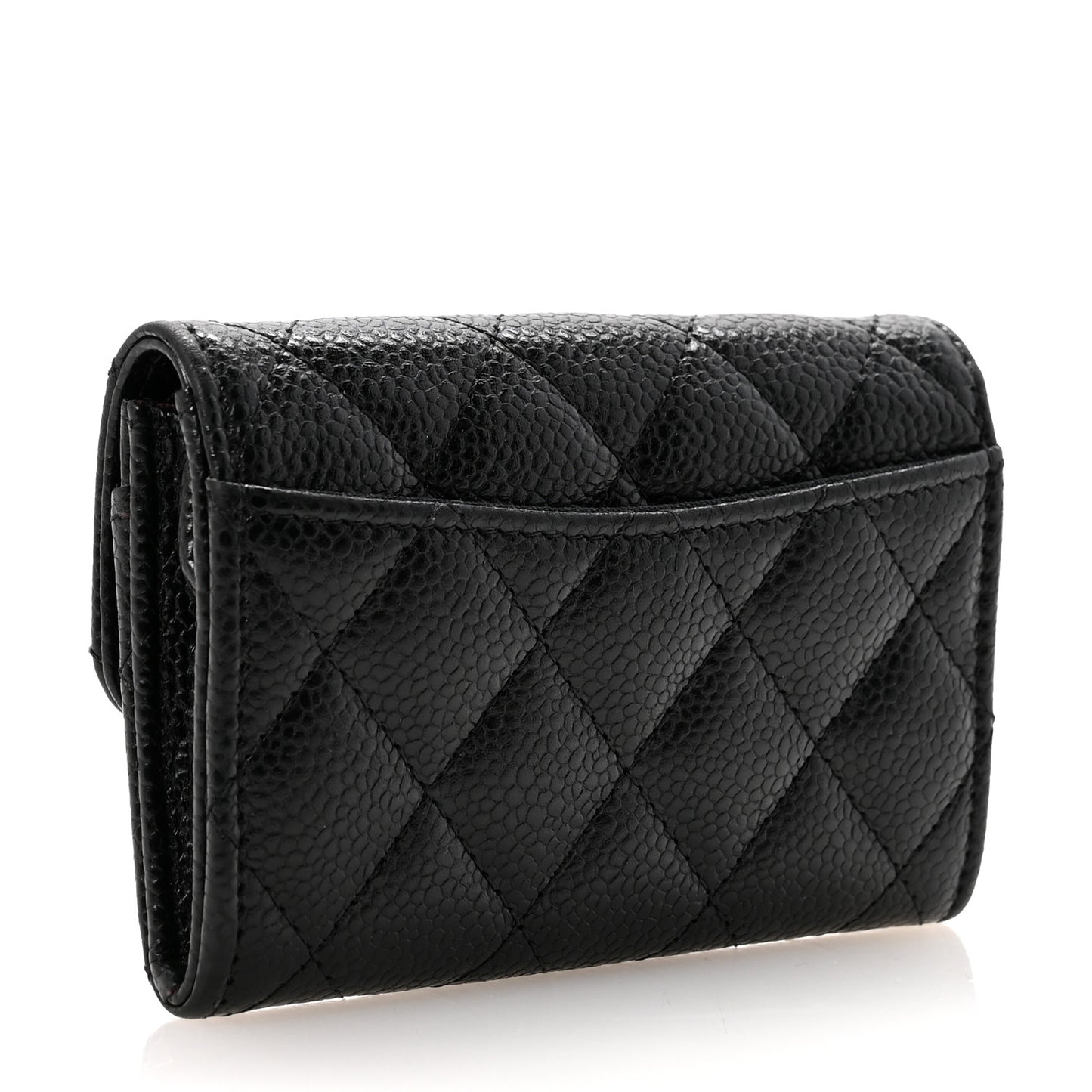 Caviar Quilted Flap Card Holder Wallet Black