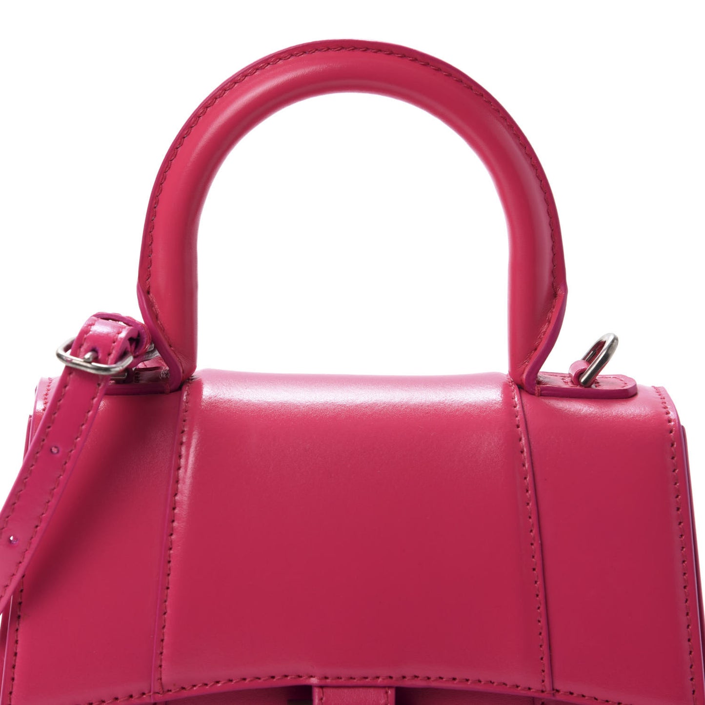 Shiny Box Calfskin Hourglass Top Handle Bag XS Acid Fuchsia