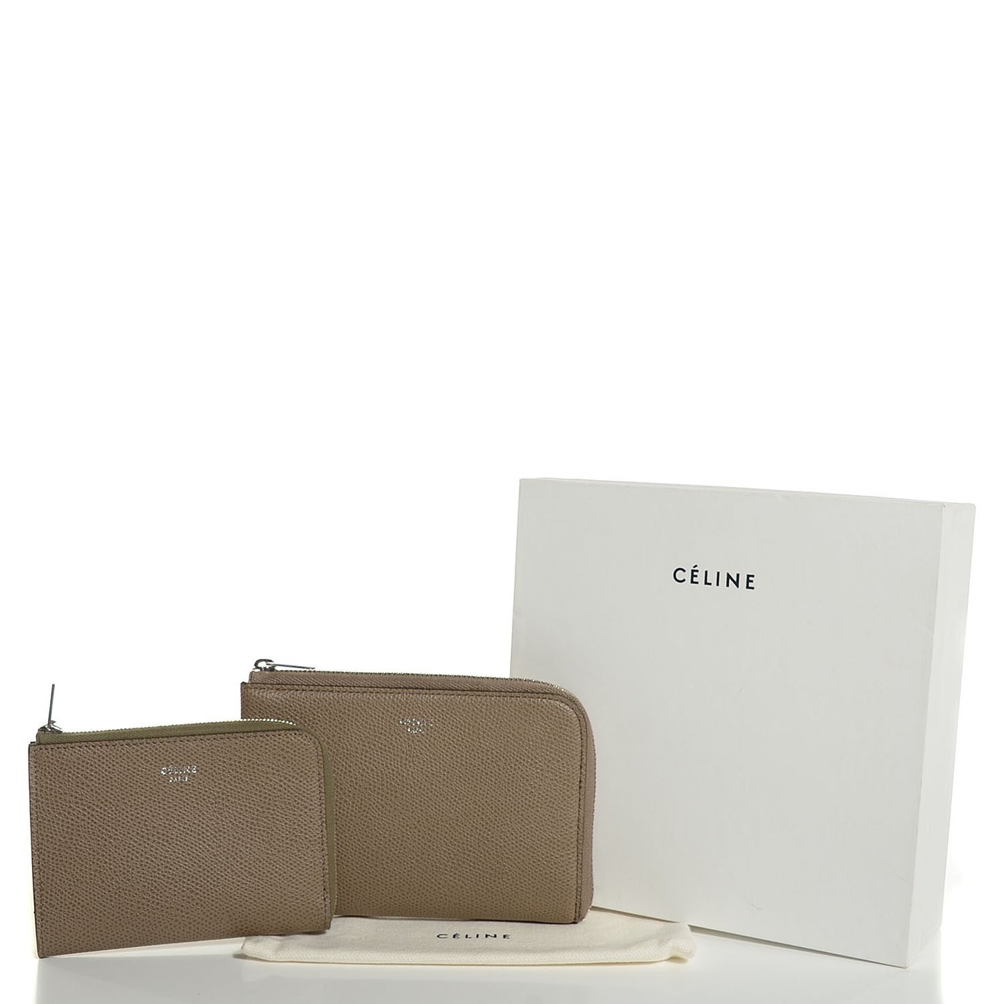 Drummed Calfskin Medium Half Zip Multifunction Wallet Coin Purse Taupe