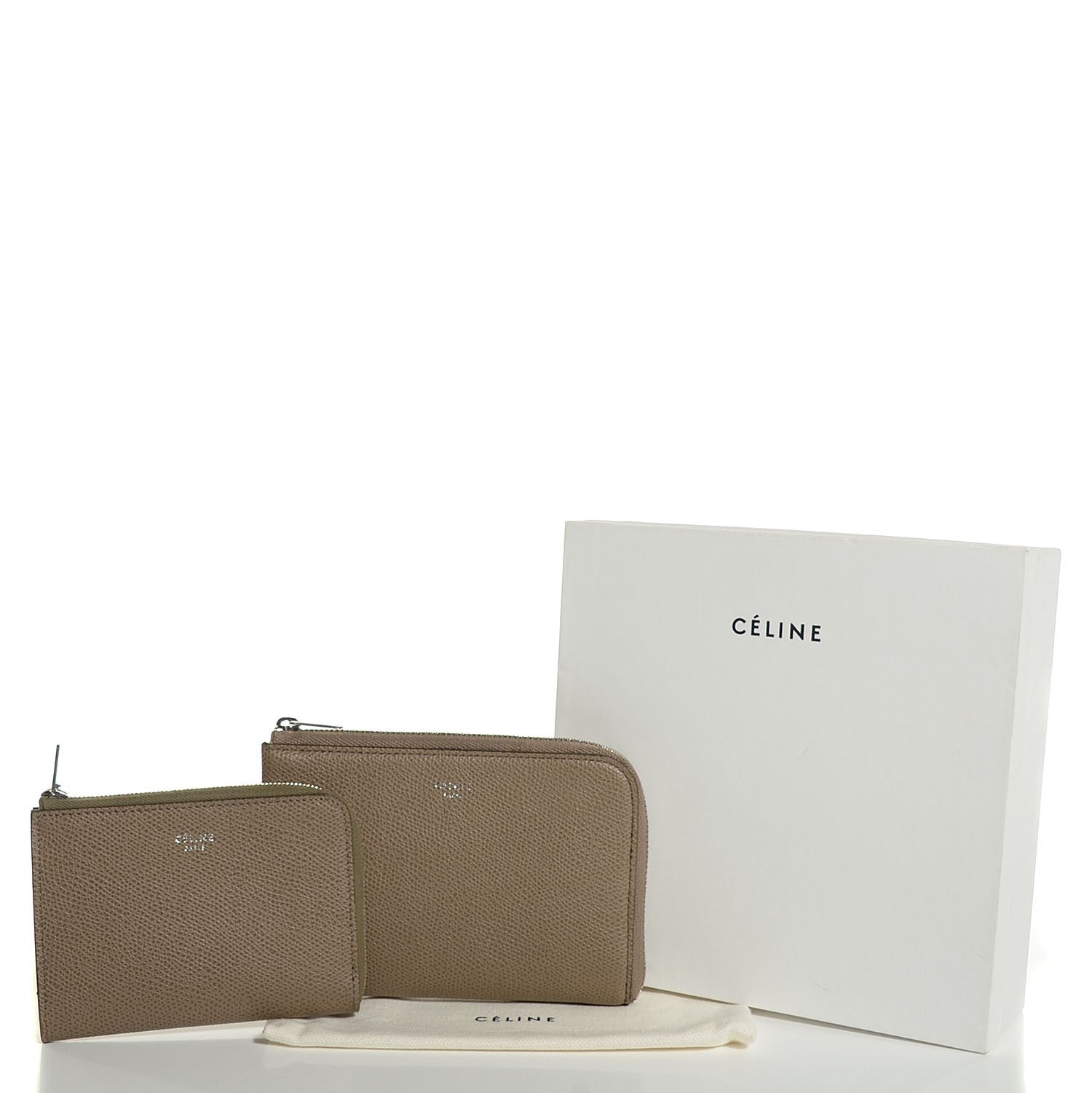 Celine Drummed Calfskin Medium Half Zip Multifunction Wallet Coin Purse Taupe 5 of 10