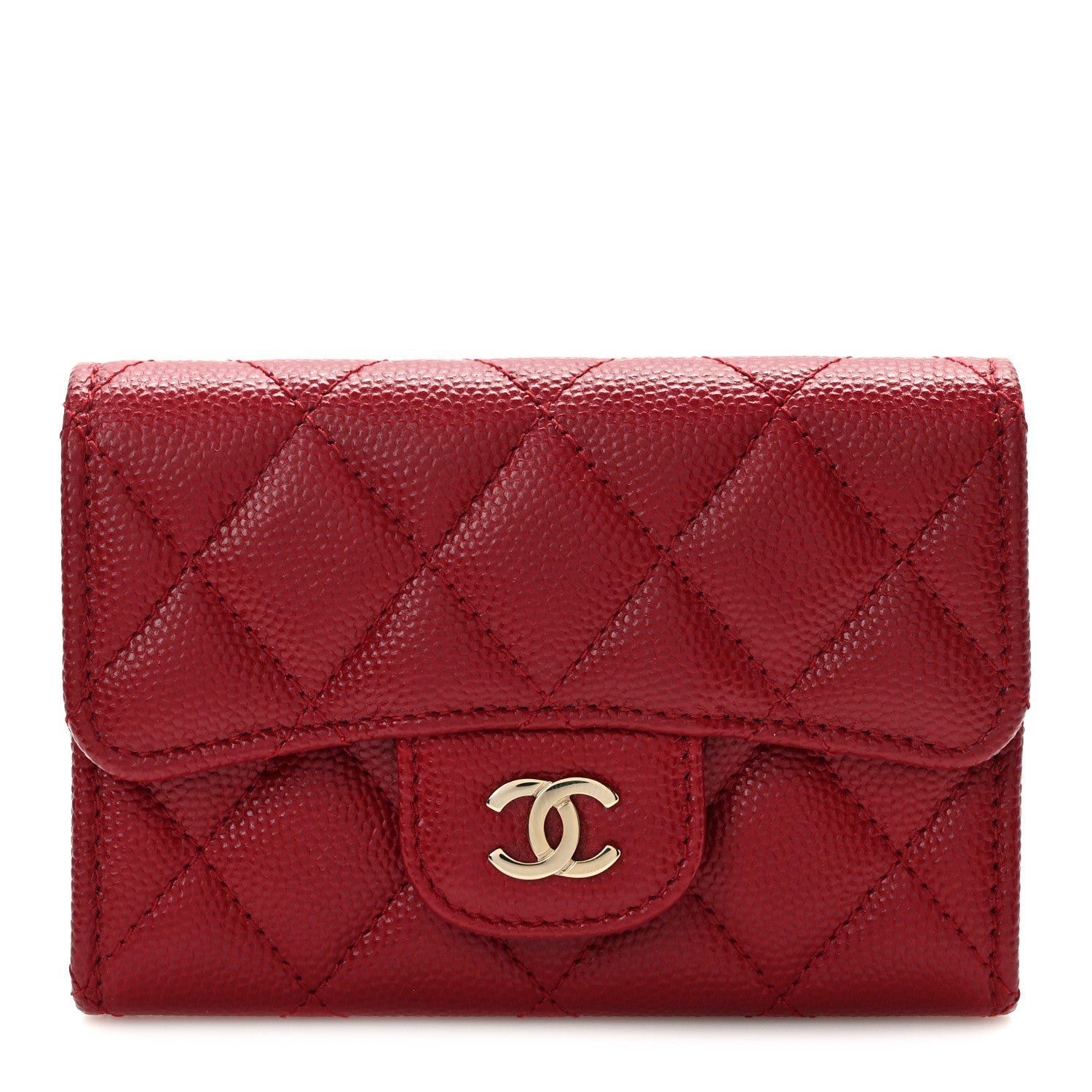 Chanel Caviar Quilted Flap Card Holder Wallet Red 1 of 10