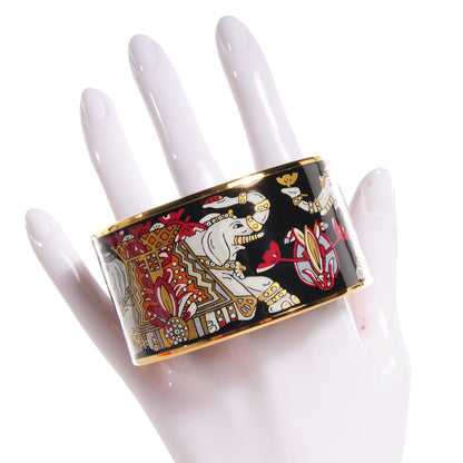 Hermes Enamel Printed Elephant Torana Extra Wide Bracelet 70 Black 2 of 6