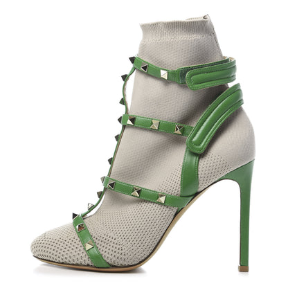 Valentino Garavani Calfskin Knit Rockstud Bodytech Sock Booties 37 Green 1 of 7