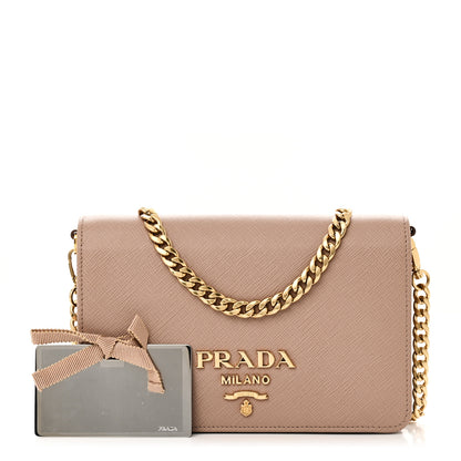 Prada Saffiano Lux Metal Logo Mini Flap Chain Shoulder Bag Cammeo 3 of 10
