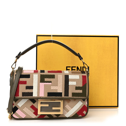 Fendi Canvas Vitello King Seta FF Embroidered Mini Baguette Multicolor 11 of 11