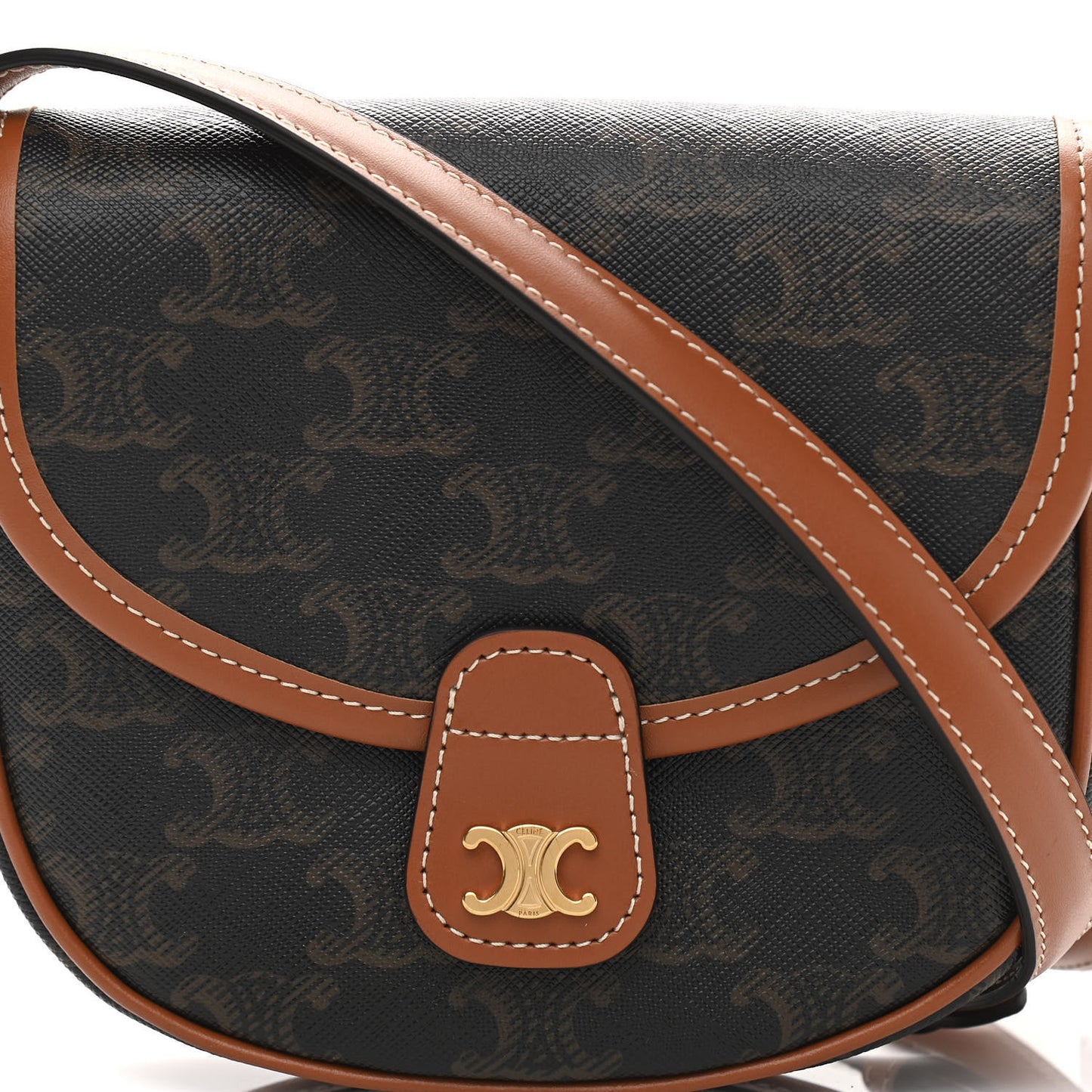 Canvas Calfskin Triomphe Mini Besace Tan