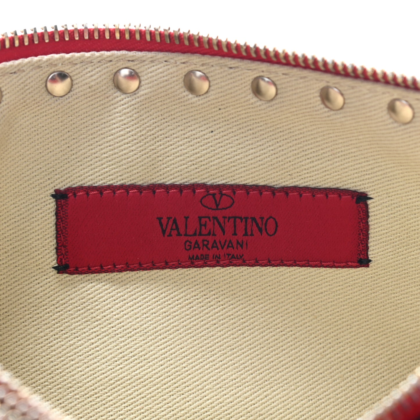 Vitello Small Rockstud Double Zip Wristlet Pouch Red