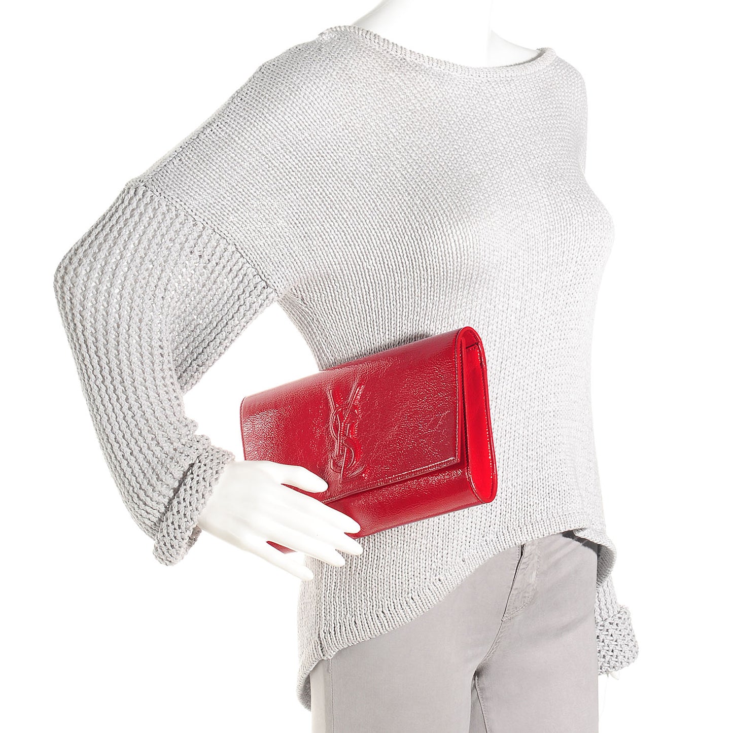 Textured Patent Large Belle De Jour Clutch Rouge