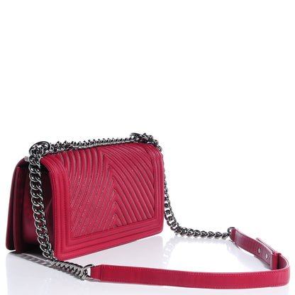 Chanel Calfskin Chain Chevron Medium Boy Flap Red 3 of 8