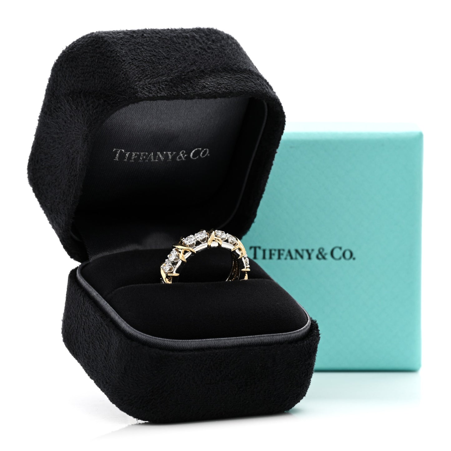 18K Yellow Gold Platinum Diamond Schlumberger Sixteen Stone Ring 48 4.5