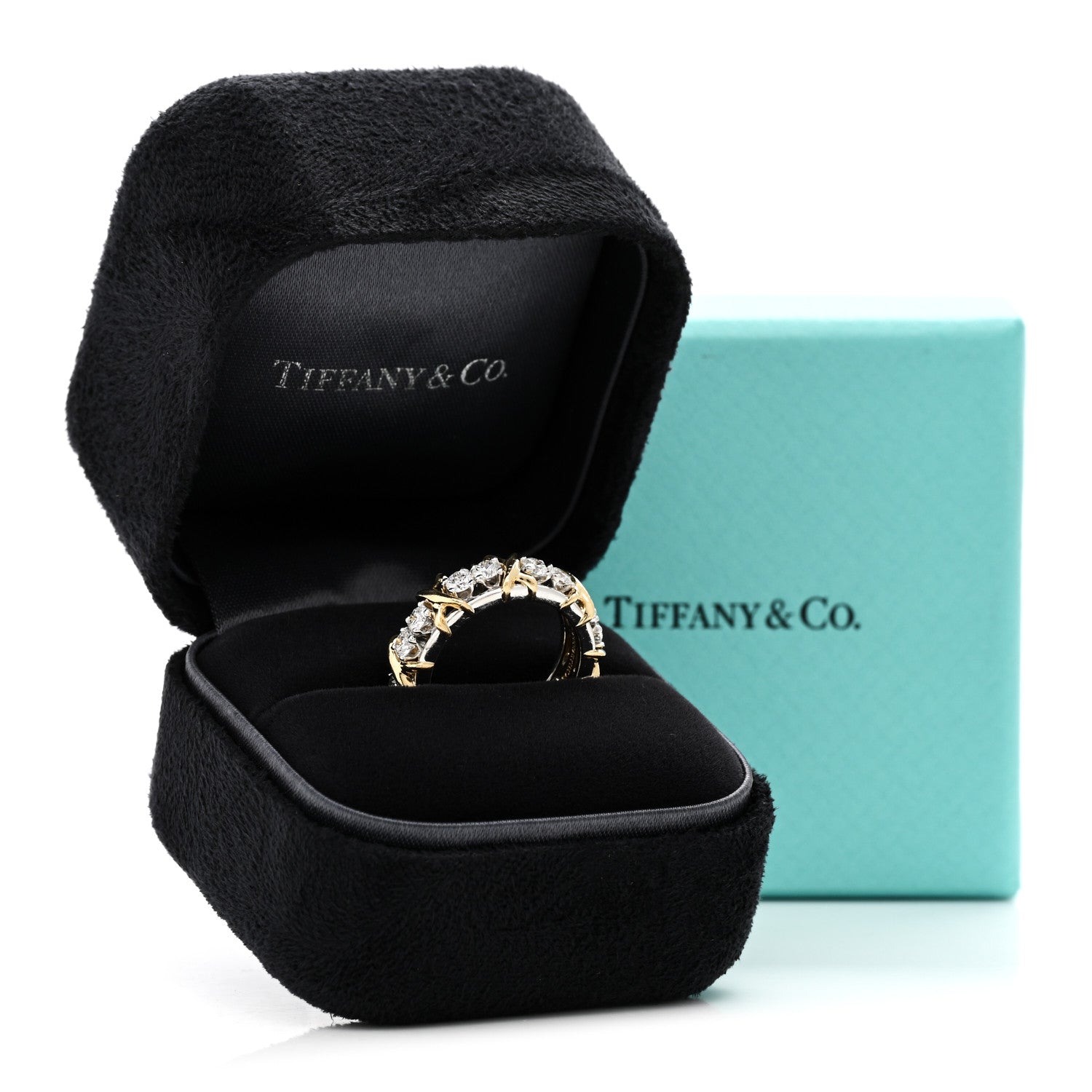 Tiffany 18K Yellow Gold Platinum Diamond Schlumberger Sixteen Stone Ring 48 4.5 8 of 8