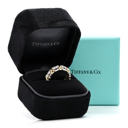 Tiffany 18K Yellow Gold Platinum Diamond Schlumberger Sixteen Stone Ring 48 4.5 8 of 8