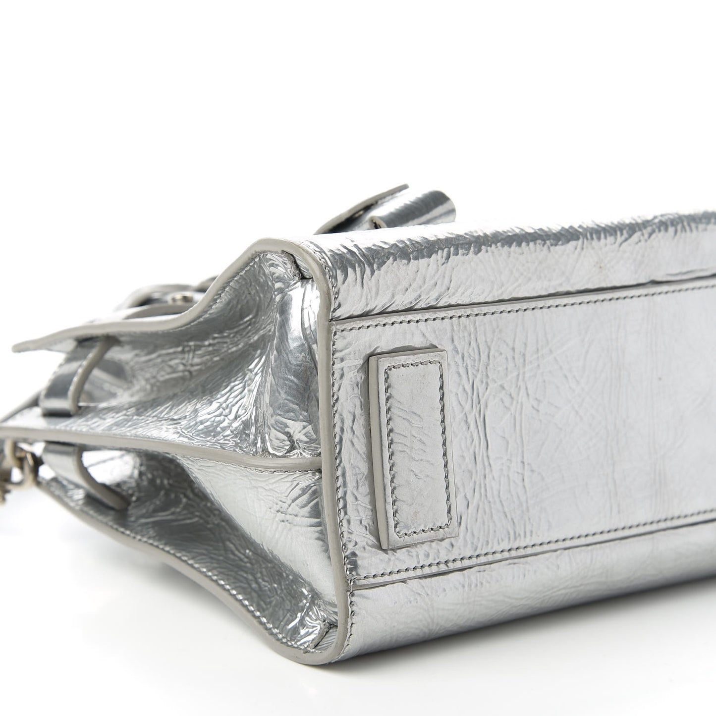 Metallic Crinkled Calfskin Nano Supple Sac De Jour Silver