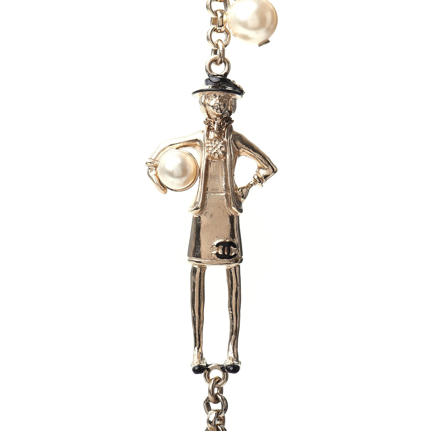 Chanel Pearl Beaded Enamel CC Coco Long Necklace Black Gold 6 of 6