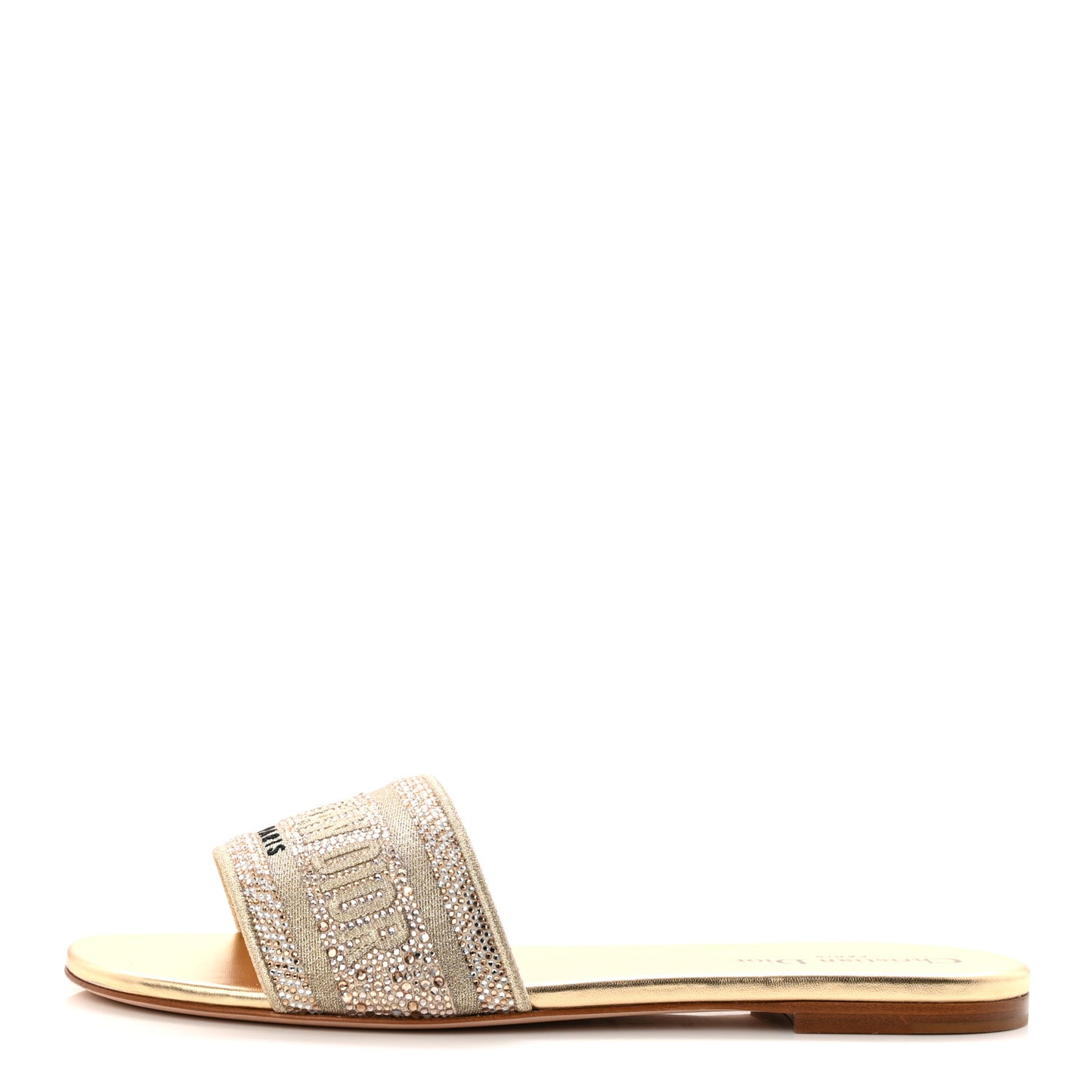 Cotton Strass Embroidered Dway Slide Sandals  40 Gold