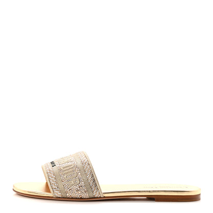 Christian Dior Cotton Strass Embroidered Dway Slide Sandals  40 Gold 1 of 10