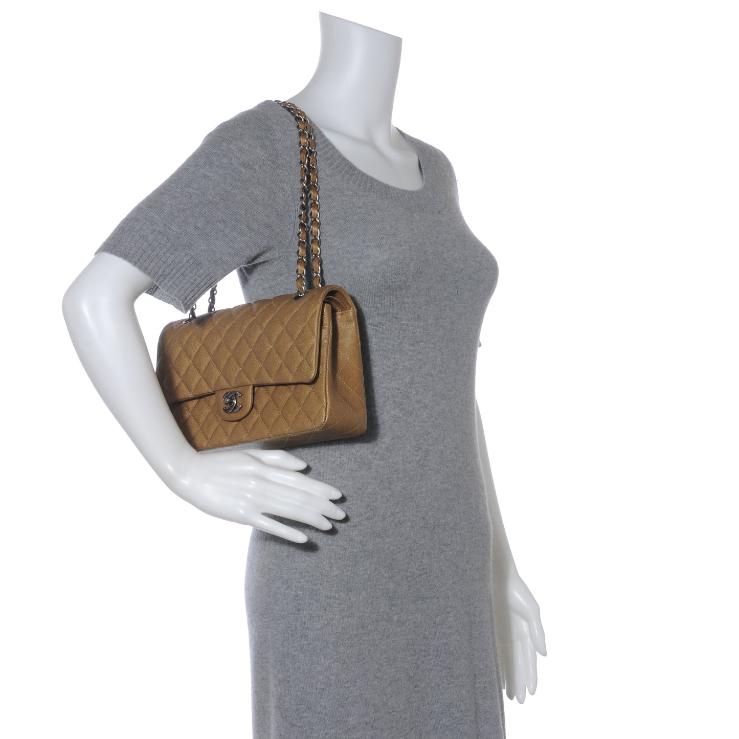 Grained Calfskin Medium Double Flap Dark Gold 13C
