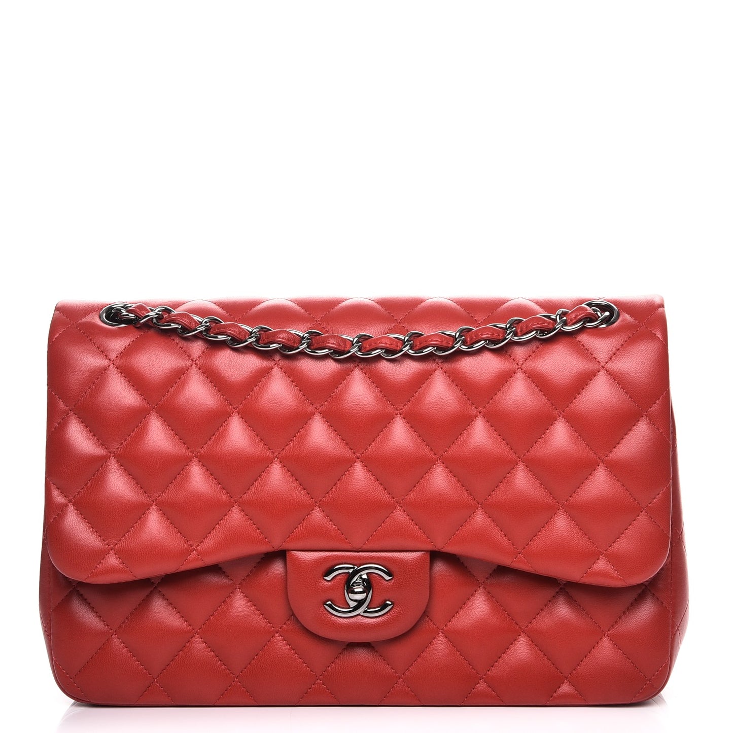 Lambskin Quilted Jumbo Double Flap Red