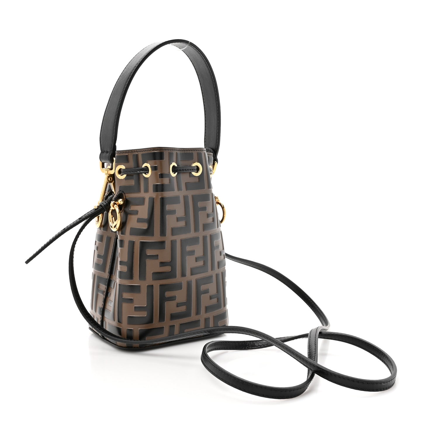Vitello Liberty F is Fendi Bi-Color FF 1974 Embossed Mini Mon Tresor Bucket Bag Maya Black