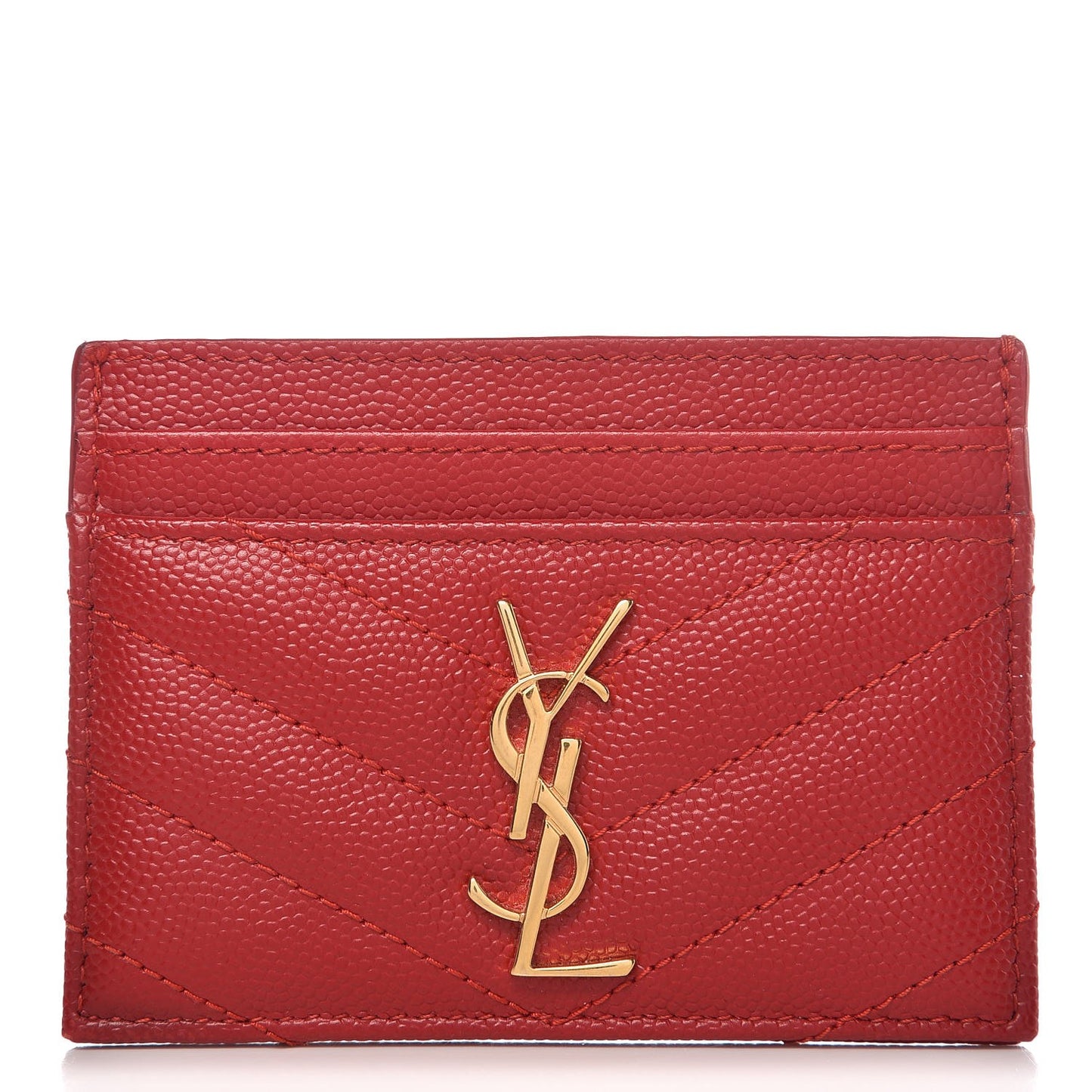 Grain De Poudre Matelasse Chevron Monogram Credit Card Case New Red