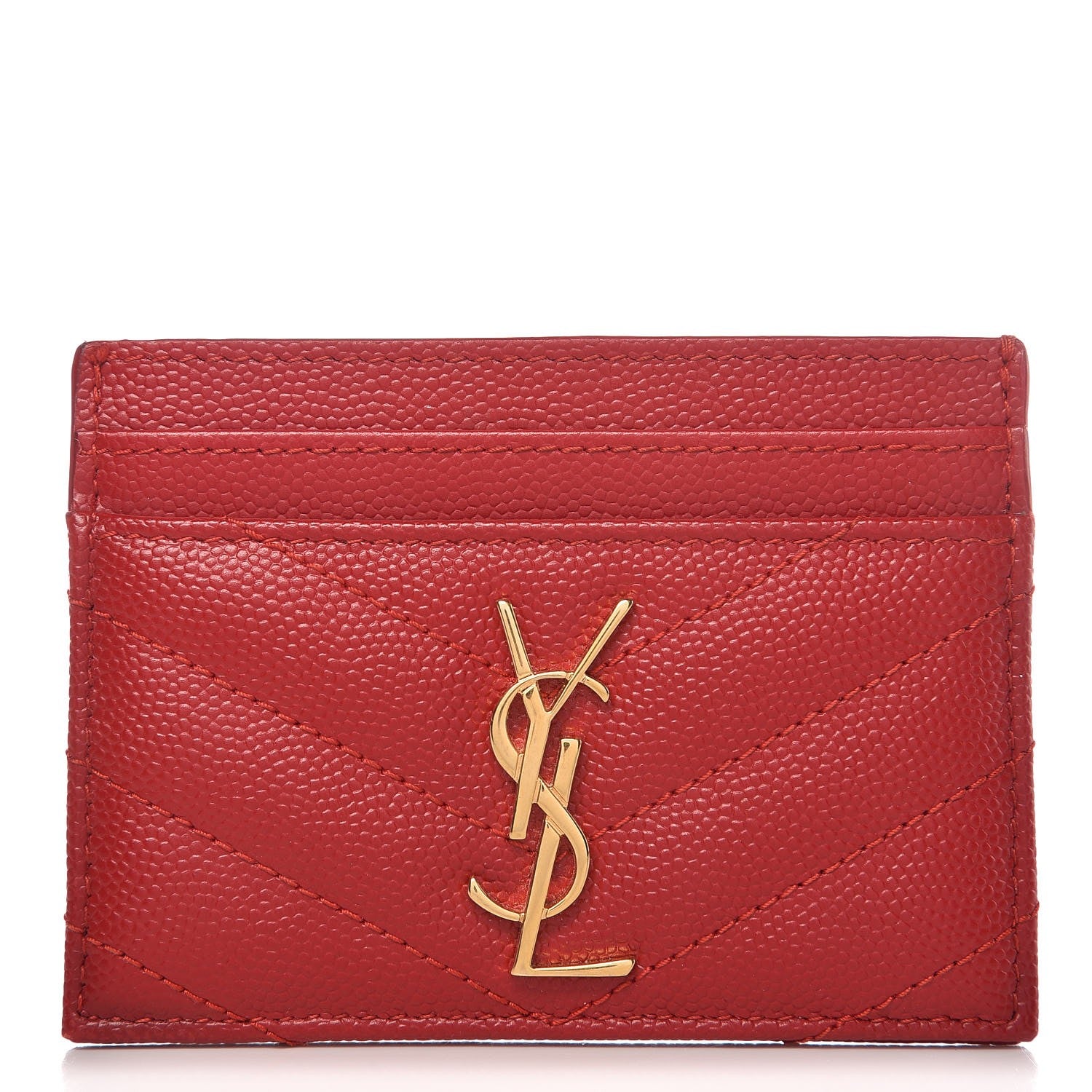 Saint Laurent Grain De Poudre Matelasse Chevron Monogram Credit Card Case New Red 1 of 10
