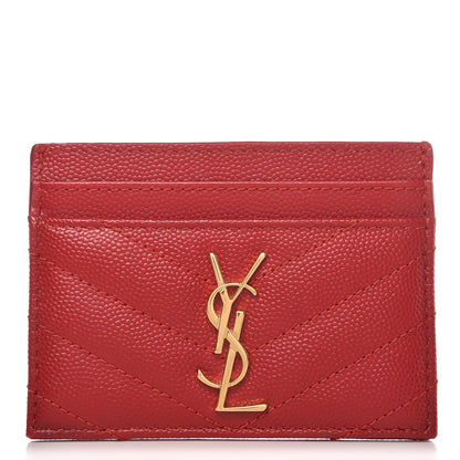 Saint Laurent Grain De Poudre Matelasse Chevron Monogram Credit Card Case New Red 1 of 10