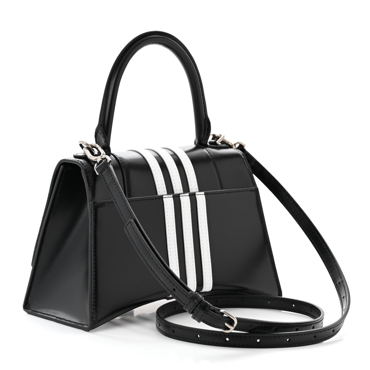 Balenciaga X ADIDAS Shiny Box Calfskin Small Hourglass Top Handle Bag Black White 3 of 11