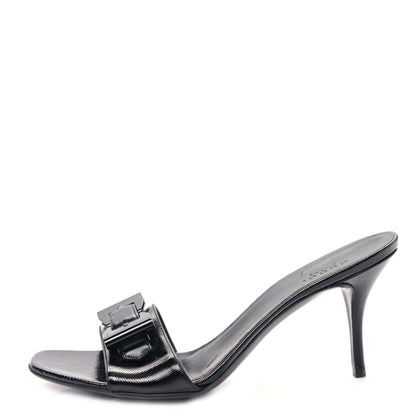 Gucci Calfskin Womens Tess Mid Heel Slide Sandals 8.5 Black 1 of 9