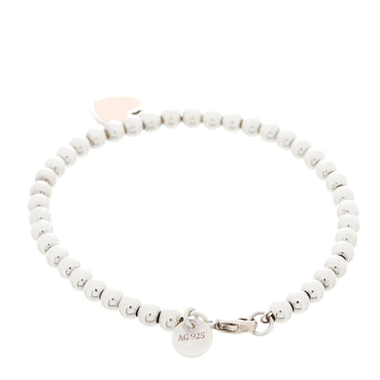 Tiffany Sterling Silver Enamel 4mm Return To Tiffany Heart Tag Bead Bracelet Pink 3 of 4