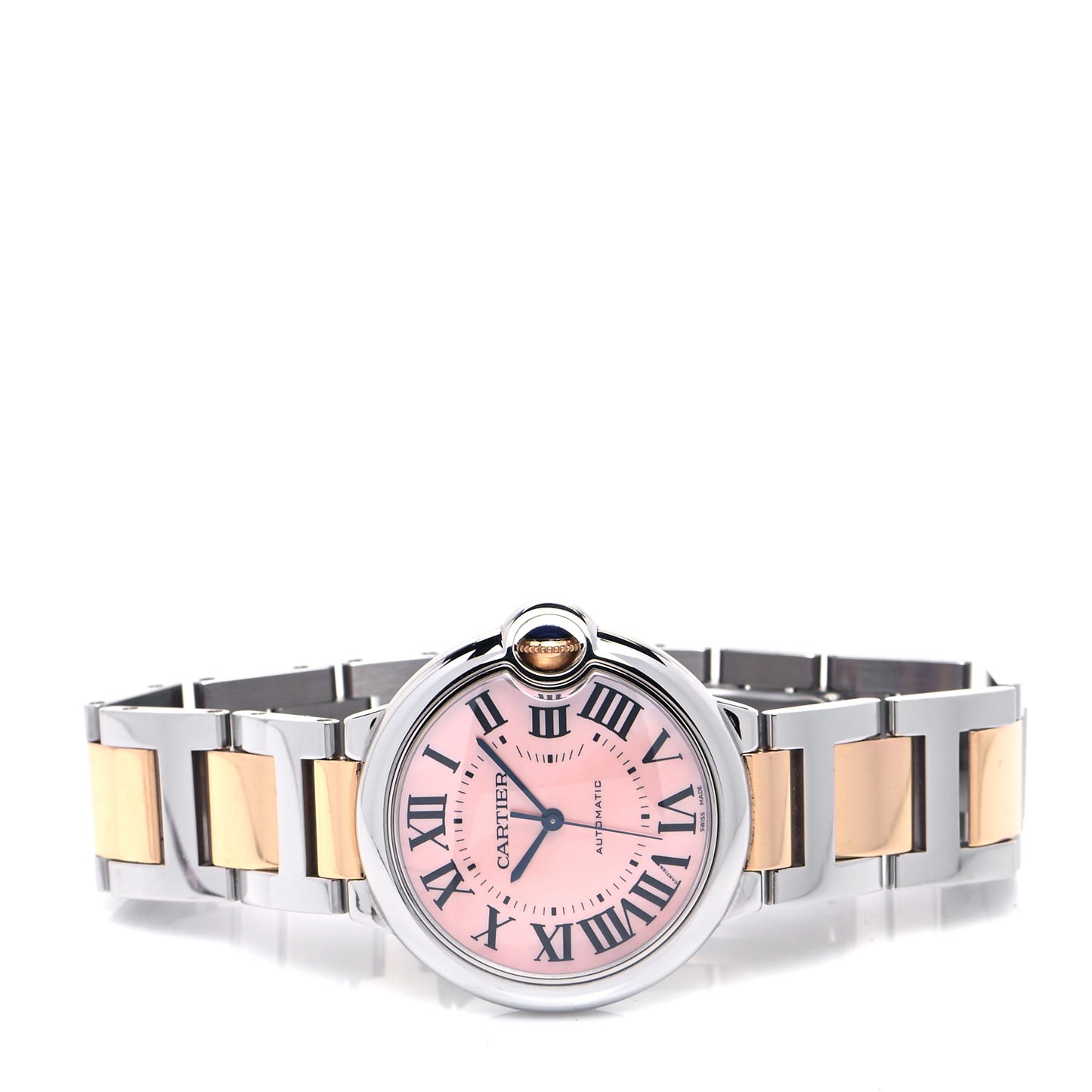 Stainless Steel 18K Pink Gold Pink Mother of Pearl 36mm Ballon Bleu De Cartier Automatic Watch
