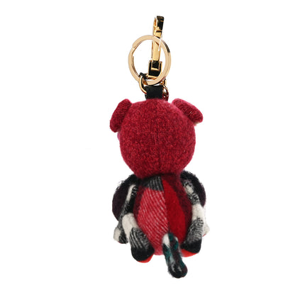 Burberry Calfskin Wool Cashmere Studded Seymour The Bulldog Bag Charm Coral 4 of 4