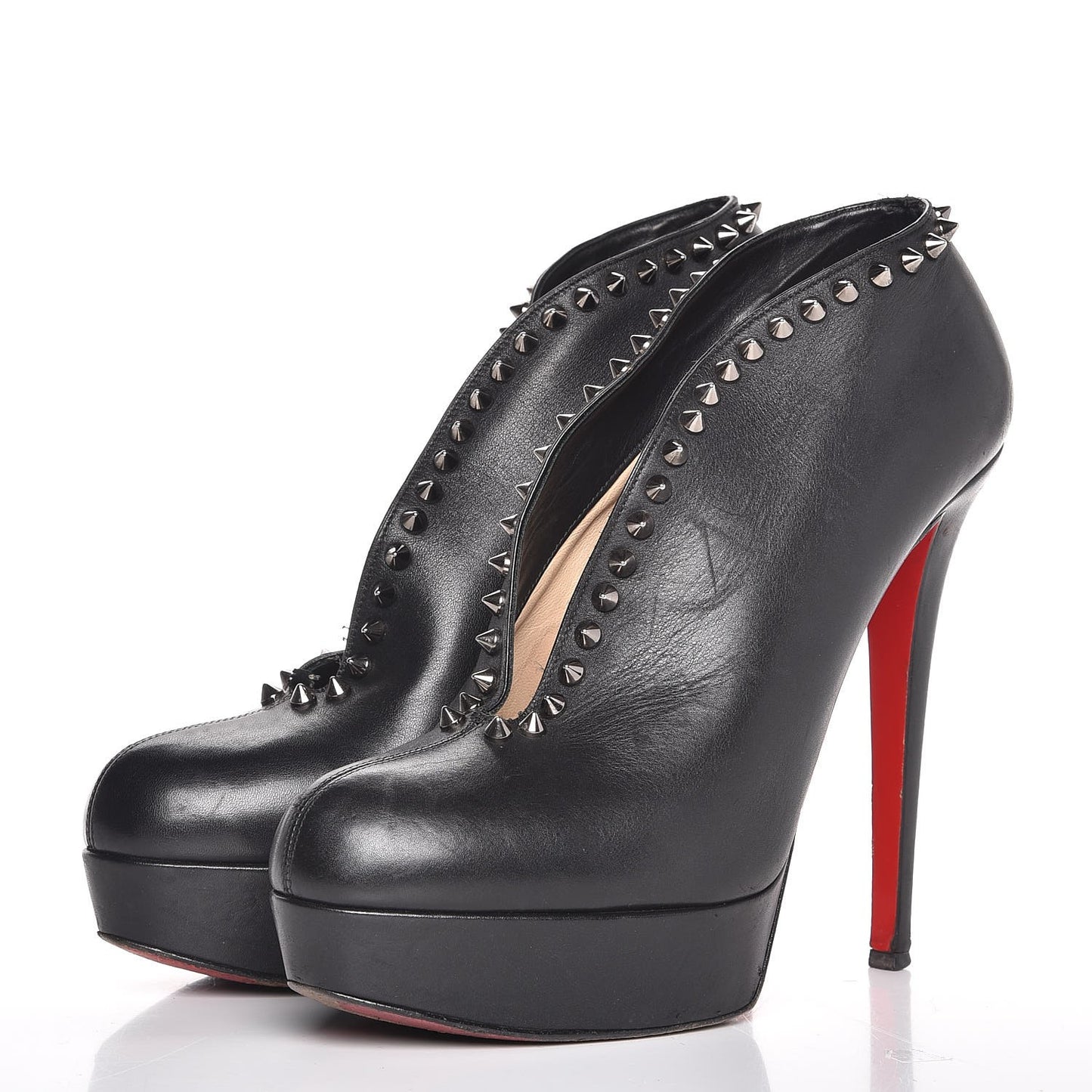 Calfskin Studded Miss Fast Plato 140 Platform Booties 39 Black