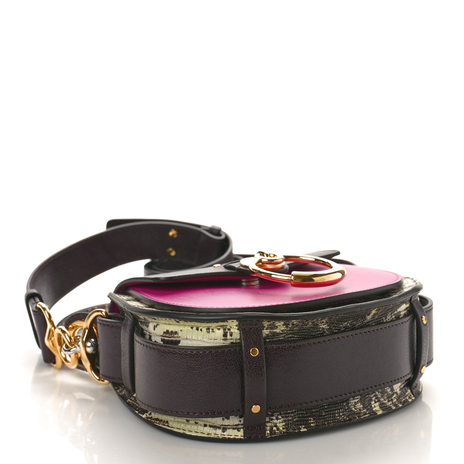 Chloe Calfskin Lizard Embossed Small Tess Bag Black Raisin 4 of 9