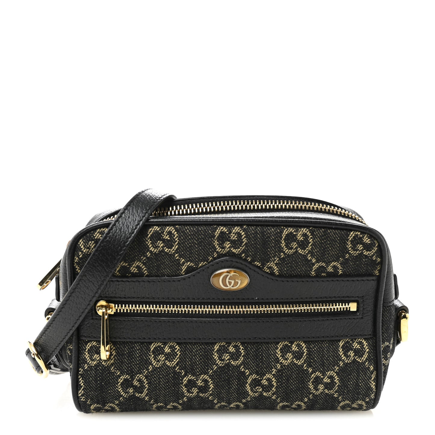 Jacquard Black Denim GG Monogram Textured Dollar Calfskin Mini Ophidia Shoulder Bag Black Ivory