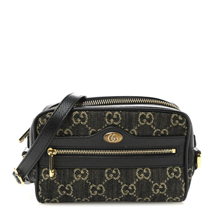 Gucci Jacquard Black Denim GG Monogram Textured Dollar Calfskin Mini Ophidia Shoulder Bag Black Ivory 1 of 13