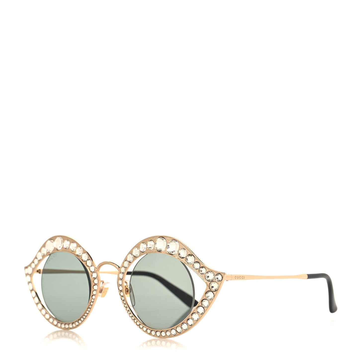 Metal Crystal Cat Eye Sunglasses GG0046S Gold Grey
