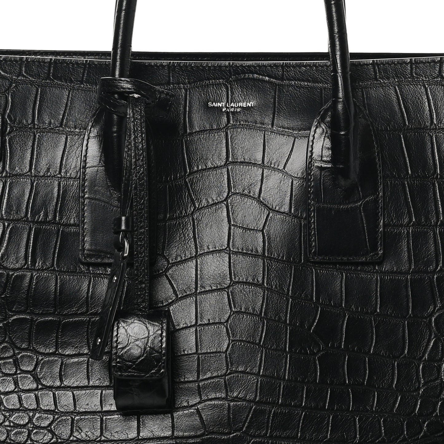 Calfskin Crocodile Embossed Large Souple Sac De Jour Black