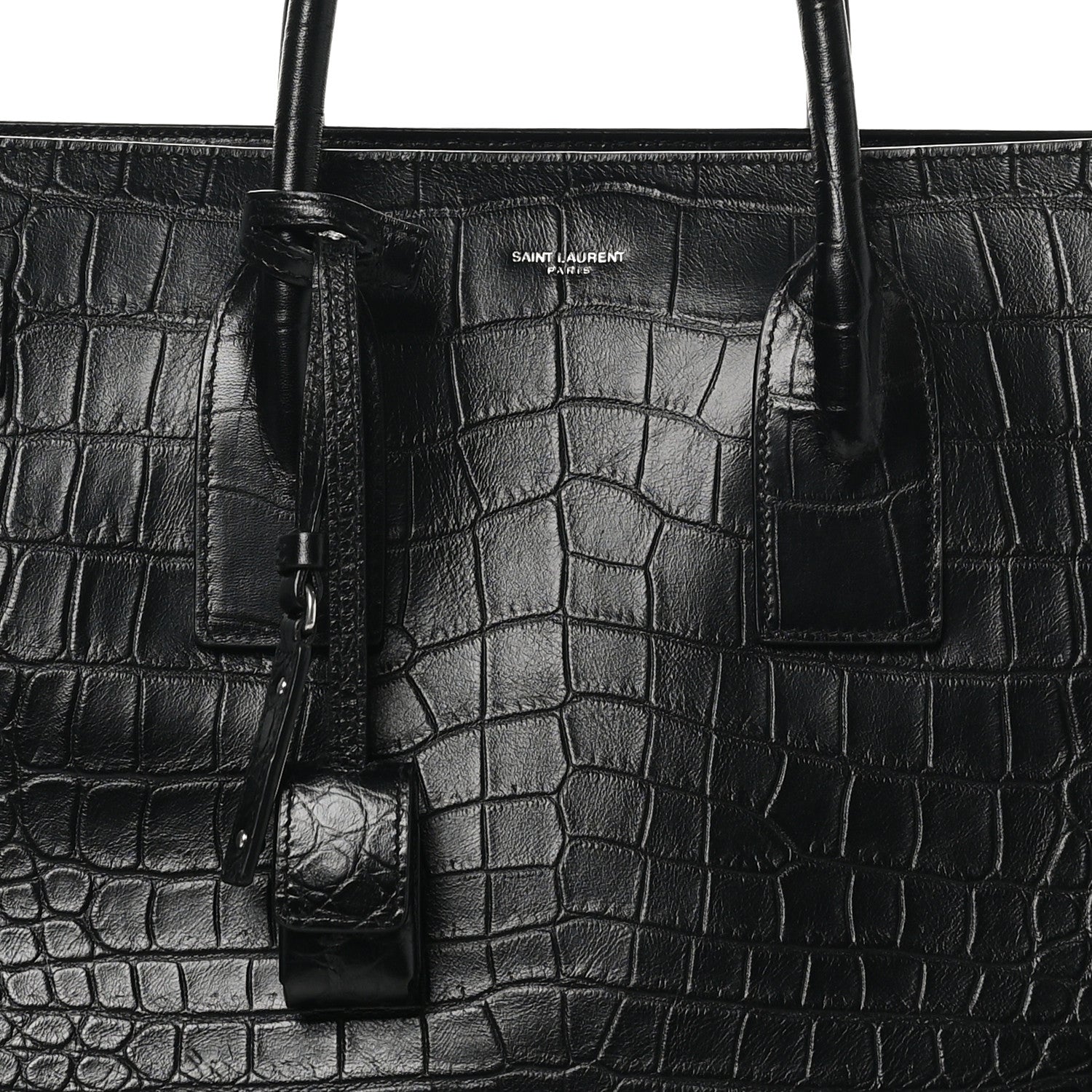 Saint Laurent Calfskin Crocodile Embossed Large Souple Sac De Jour Black 8 of 10