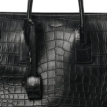 Saint Laurent Calfskin Crocodile Embossed Large Souple Sac De Jour Black 8 of 10