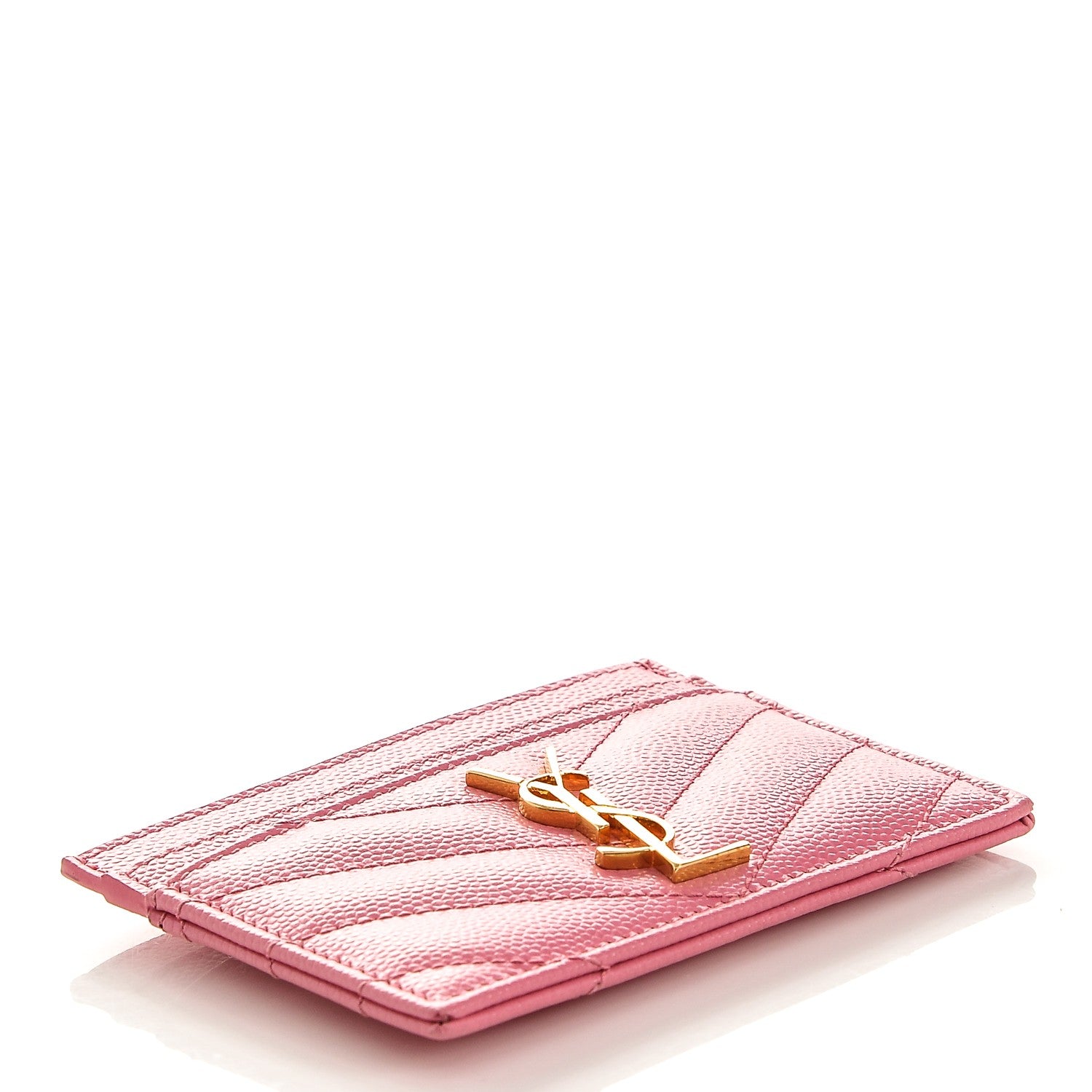 Saint Laurent Grain De Poudre Matelasse Chevron Monogram Credit Card Case Pink 4 of 6