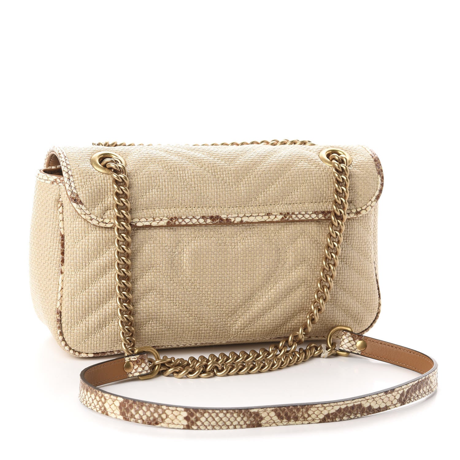 Gucci Raffia Elaphe Matelasse Small GG Marmont Shoulder Bag Natural Cream Brown 3 of 10